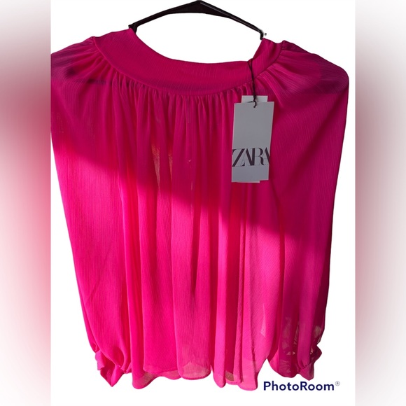 New with Tags Zara Back Tie Blouse in Fuchsia - Picture 3 of 8